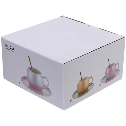 Чайная пара Маленький космос (кружка 240мл, блюдце, ложка) оранжевый_8