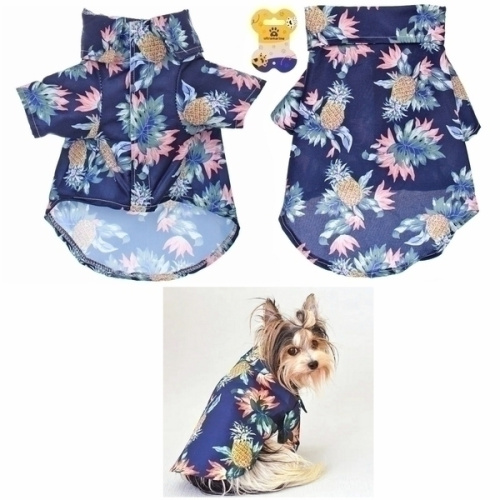 Рубашка для собак и кошек малых и средних пород "СТИЛЬНЫЙ БРО", цвет синий, принт ананасы с цветами, размер XL