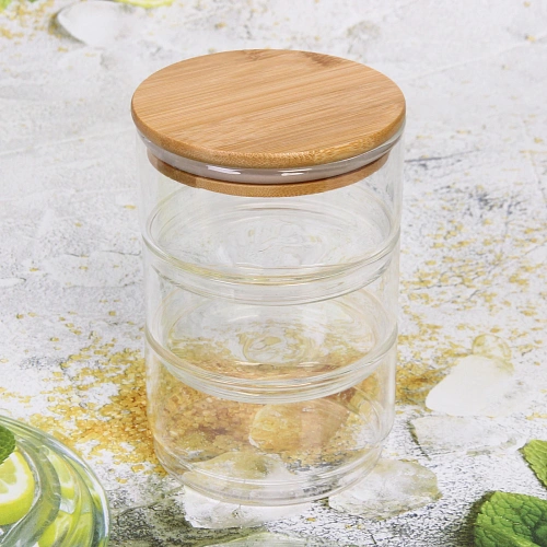 Банка для продуктов стеклянная Хай-Тек в наборе 3400мл с бамбуковой крышкой 116см_7