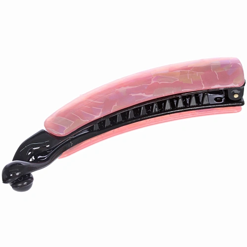 Заколка - банан для волос AKS-EMPIRE, цвет черный  розовый перламутр, 112см (пакет с подвесом)_3