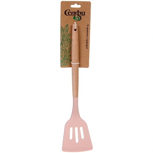 Лопатка кухонная с прорезями силиконовая "CooKstyle"  розовая 32*8см✦