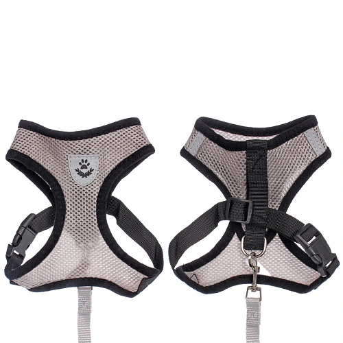 Шлейка с поводком 118см Sweet puppy размер M, цвет серый_3