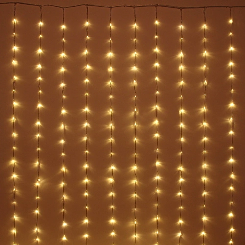 Гирлянда для дома ЗАНАВЕС "Водопад" ш1,5* в2,5 м 240 ламп LED, прозрач.пров, 8 реж, IP-20, Теплый белый (возможность соединения)