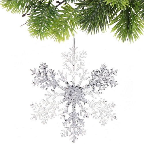 Подвеска новогодняя Мерцающая снежинка 21 см, Белый_3