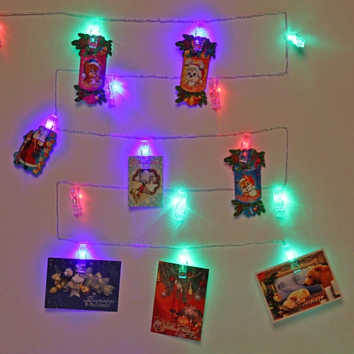 Гирлянда для дома   4,0 м 20 ламп LED с насадками ПРИЩЕПКА, прозрачпровод, Мультицвет_14