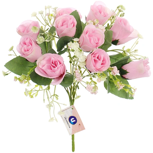 Искусственные цветы Букет роз 32см 10 цветков розовые_4