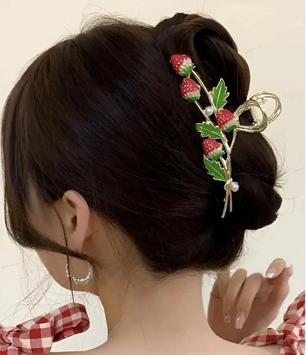 Заколка-краб для волос "PORTOFINO", клубнички, цвет золото и хром, 11,5*5см