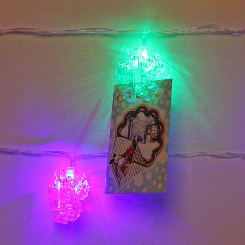 Гирлянда для дома   4,0 м 20 ламп LED с насадками СНЕЖИНКА Прищепка, прозрачпровод, Мультицвет_6