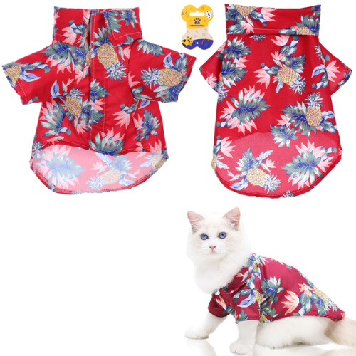 Рубашка для собак и кошек малых и средних пород "СТИЛЬНЫЙ БРО", цвет красный, принт ананасы с цветами, размер XL