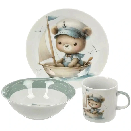 Набор посуды керамика, 3 шт, Смелый капитан, тарелка 17.5 см, салатник 15 см/350 мл, кружка 230 мл, Daniks