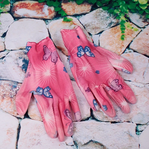 Перчатки нейлоновые Фантазия-Бабочки с ПВХ покрытием полуоблитые 8 р-р набор 5 пар_3