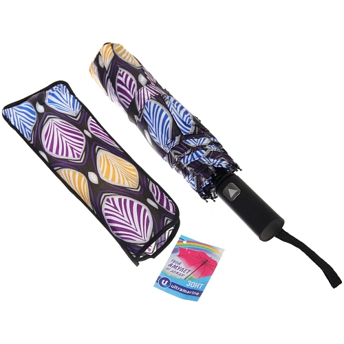 Зонт женский полуавтомат Ultramarine- Маниока, микс 6 цветов, 8 спиц, d-100см, длина в слож виде 28см, голубые цветы_12