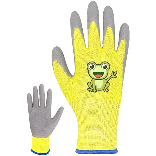 Перчатки нейлоновые детские Little gardener-Лягушонок с полиуретановым покрытием полуоблитые, желтые S р-р ДоброСад_4