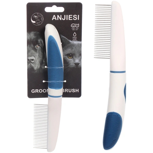 Расческа - пуходёрка для животных "ЛАПУСИКИ", коллекция БРО, прорезиненная ручка, цвет белый/голубой, 5*22см (блистер)