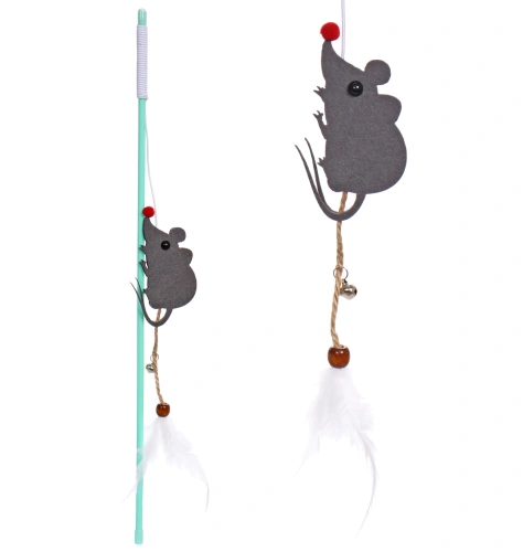 Игрушка - дразнилка на палочке "ЦапЦап", мышка, цвет серый, 45*85см 