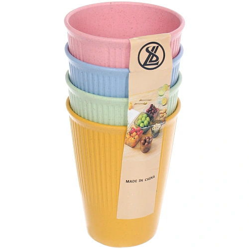 Стакан пластиковый 400мл ЭкоЛайф в наборе 4шт, микс цветов_4