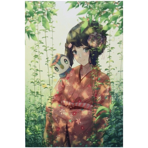 Алмазная мозаика на подрамнике с полным заполнением "МИР ЯРКИХ КРАСОК", Харухи в лесу, 20*30 см