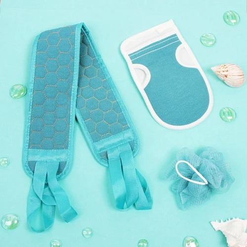 Набор массажных мочалок 3шт Уход за телом, цвет голубой, 2513см, 855см,12см, Zip пакет_3