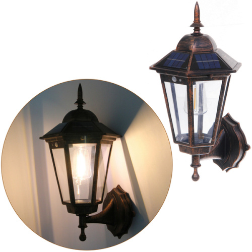 Фонарь садовый "Огонь" 38*19*20 см, на солнечной батарее (свеч., теплый белый) 1 LED, 3 реж., датчик движ.