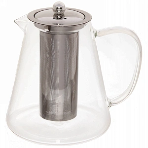 Чайник заварочный стеклянный 1300мл "Хай-Тек" с металлическим ситом высокий