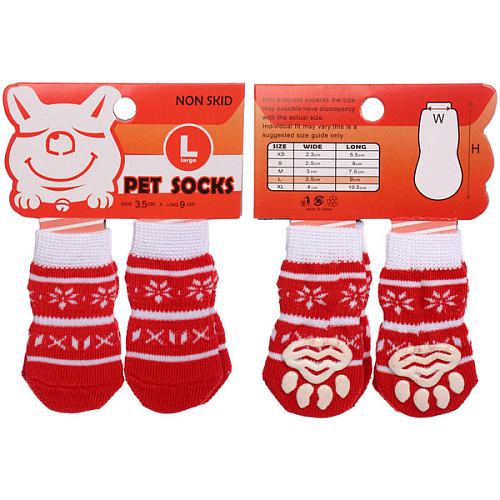 Носочки для животных "LAPUSIK", принт олененок, цвет красный, размер l, 3,5см