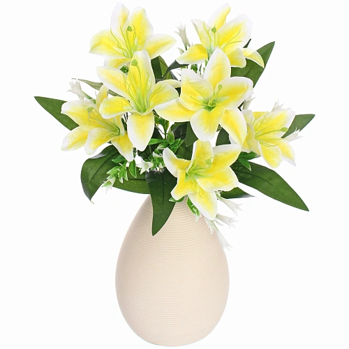 Искусственные цветы Букет лилий 35см 7 цветков желтые_5