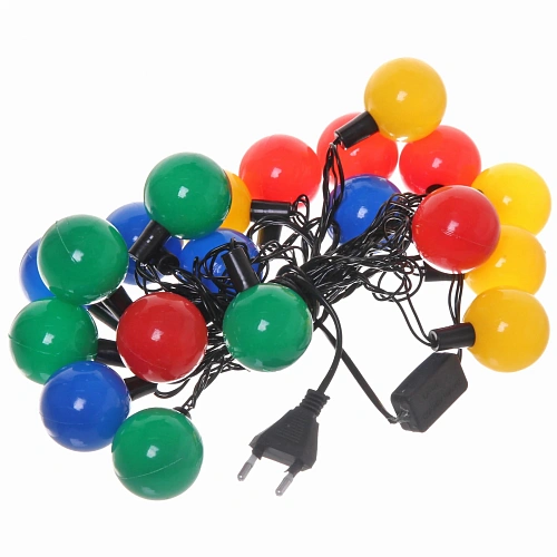 Гирлянда для дома   4м 20 ламп LED с насадками ШАР ЦВЕТНОЙ d-3,5 см, чернпровод Мультицвет_8