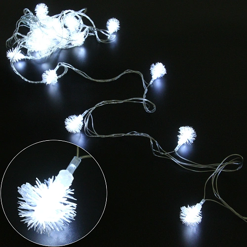 Гирлянда для дома 4,0 м 20 ламп LED с насадками ОДУВАНЧИК, прозрач.пров., 1 режим.,IP-20 Белый (возможность соединения)