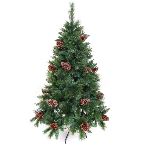 Елка светодиодная Лесная метель 150 см, ПВХ+леска (шишки и напыление), 407 веток, 140 ламп LED, Теплый белый_3