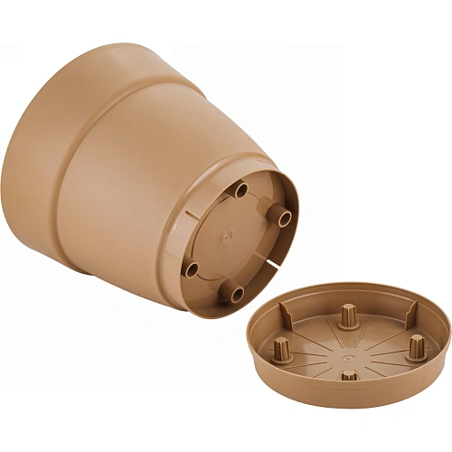 Горшок для цветов пластиковый 4л d-20см Villa de Fiori с фиксируемым поддоном, молочный шоколад_2