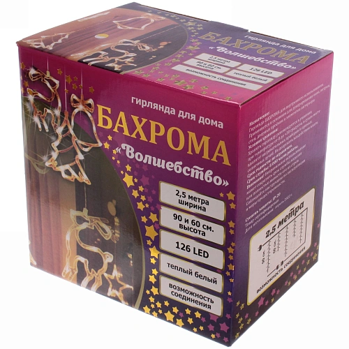Гирлянда для дома БАХРОМА Волшебство ш2,5 м в0,60,9м 126 ламп LED, 8 реж, IP-20, Теплый белый (возможность соединения)_19