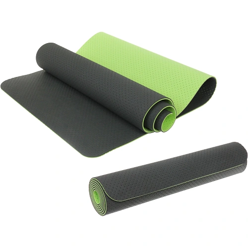 Коврик для йоги 6 мм 183х61 см "Sports time" перфорированный (ТРЕ), салатовый/серый