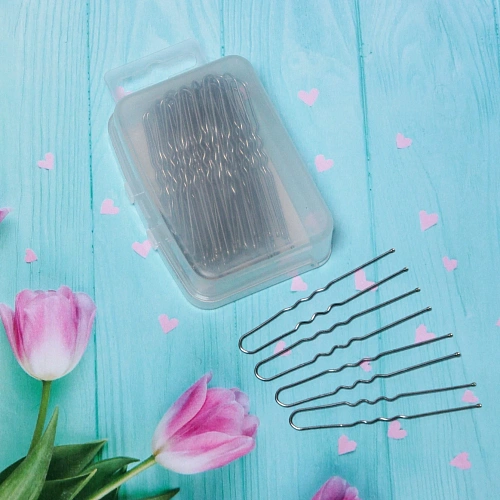 Шпильки для волос 50шт Teatr», цвет серебро, 6см, упак 7,35,5см_3