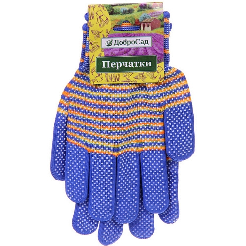 Перчатки нейлоновые "Садовник" с ПВХ точкой, синие 8 р-р ДоброСад