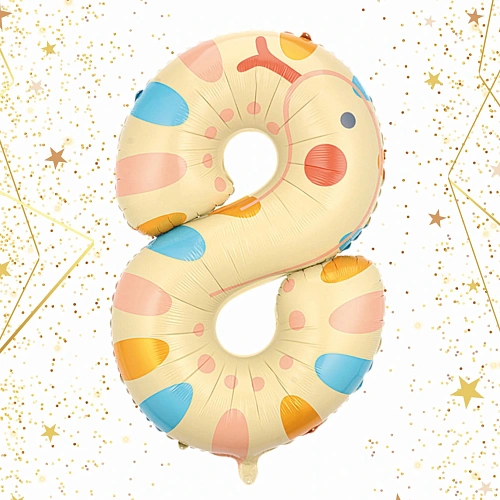 Шар фольгированный 40" (100 см) Цифра 8 "Весёлый зоопарк"
