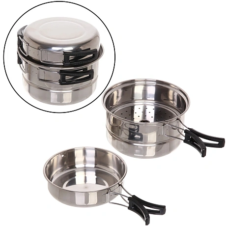 Набор походной посуды 3 предмета (чаша 17,5*10см, сковорода 17*4см, пароварка 16см)★