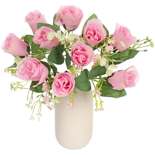 Искусственные цветы Букет роз 32см 10 цветков розовые_6