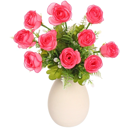 Искусственные цветы Розовый букет 42см 10 цветков темно-розовые_5