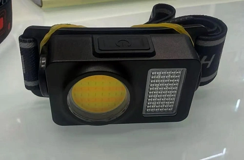 Фонарь налобный 4 режима, 2LED+COB, аккумуляторная батарея 500mAh USB YP03
