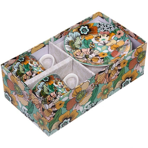 Кофейный набор 4 предмета Цветочная радуга (2 кружи 120мл+2 блюдца) _8