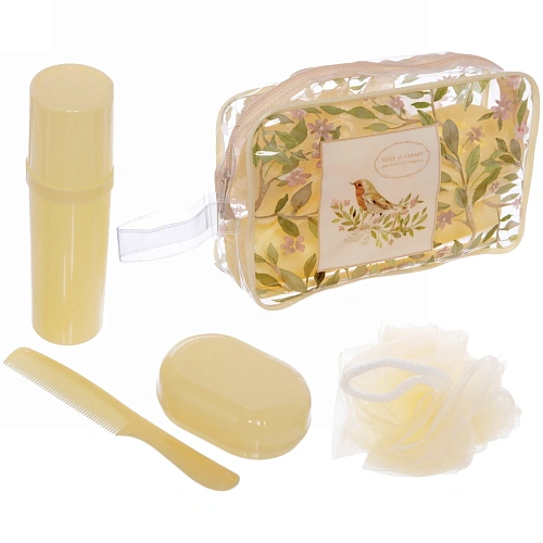 Набор банный дорожный 4шт Traveler - Птички, микс 2 цв, (мочалка, футляр 2шт, расческа), 21,5147см_6