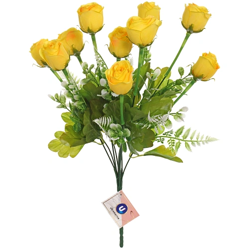 Искусственные цветы Розовый букет 42см 10 цветков желтые_3