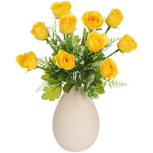 Искусственные цветы Розовый букет 42см 10 цветков желтые_5