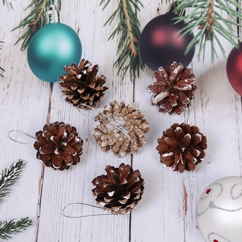 Украшение новогоднее Шишки с белым инеем 5,5 см (набор 6 шт)_3