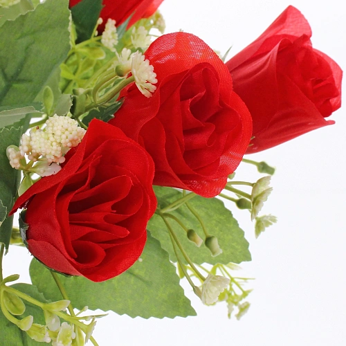 Искусственные цветы Букет роз 32см 10 цветков красные_5