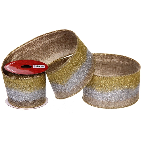 Лента для декорирования "Лунное сияние " 6,3 см, 2,7 м, Серебро/шампань