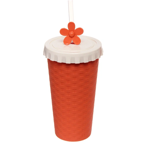 Стакан пластиковый 520мл Плетёнка с трубочкой, цвета микс_3