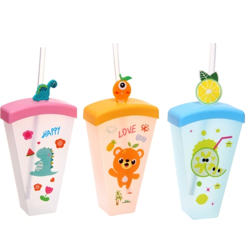Стакан пластиковый 400мл "Свежесть лета" с трубочкой, цвета микс
