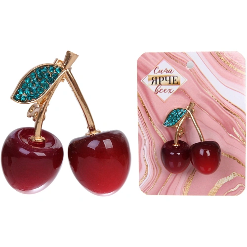 Брошь "GOLD Podarok", Вишенки, цвет как на фото, 3.8*3см (символ Красоты и Удачи)