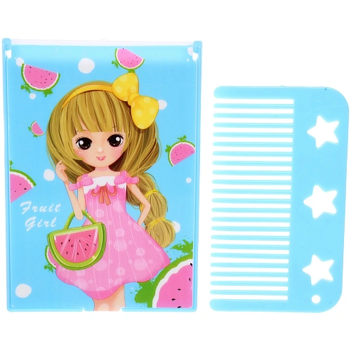 Расческа с зеркалом в наборе детские "МИМИШКИ", девочка, цвет голубой, 11*7,8см 